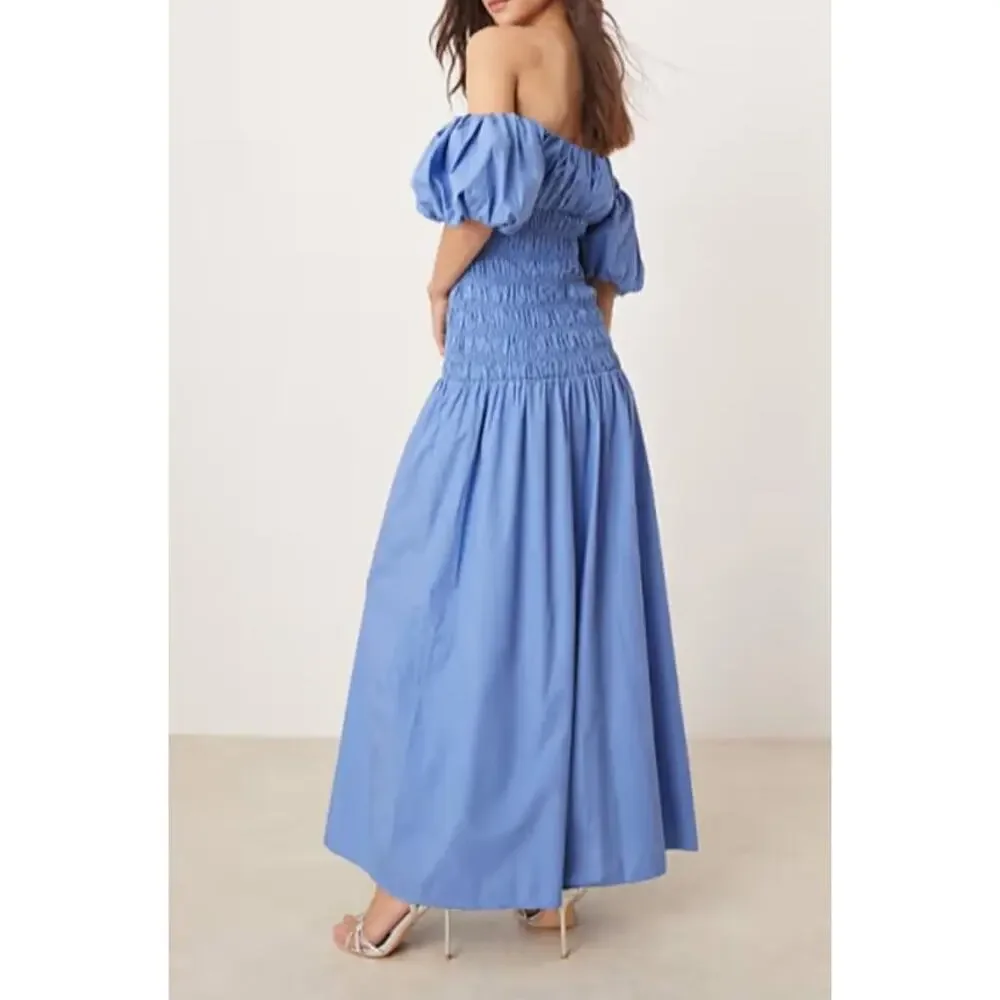 Romantic Milkmaid Peasant Puff Sleeve Smocked Maxi Dress M Abercrombie & Fitch